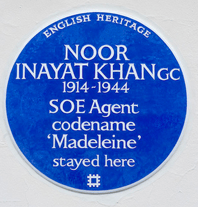 Blue plaque honoring Noor Inayat Khan